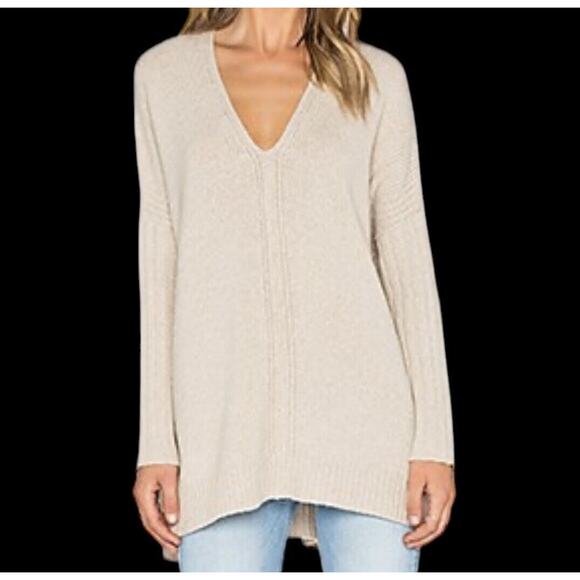 Vince Tunic Poncho Yak Sweater Sz XS Mix Ribbed 46 Bust Oversize Heather Oatmeal - Picture 3 of 13